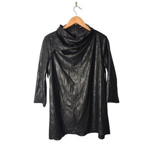 Elena Wang | Black faux leather oversized turtleneck tunic
